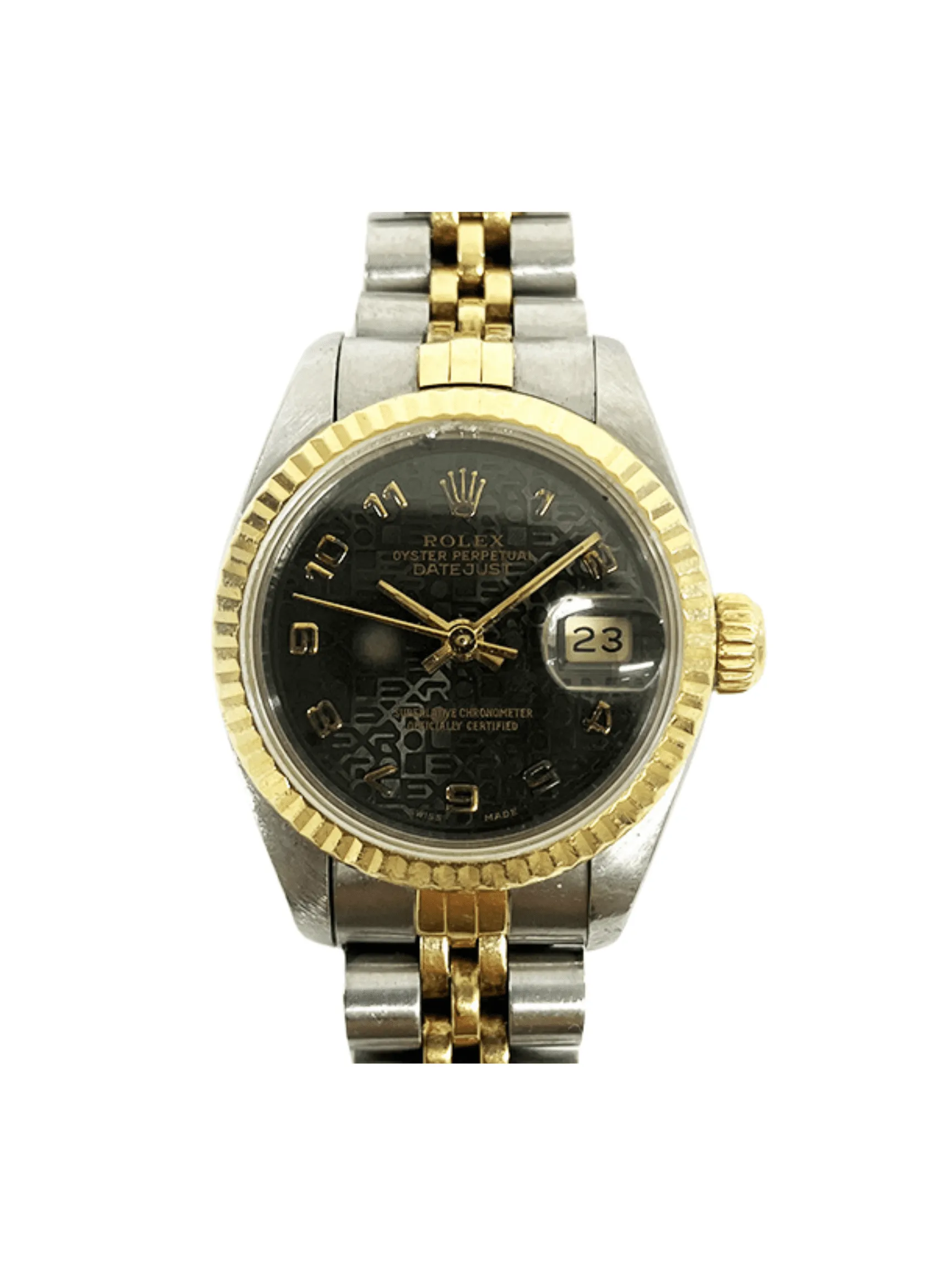 Rolex Lady-Datejust Stainless Steel Yellow Gold Black Dial 69173