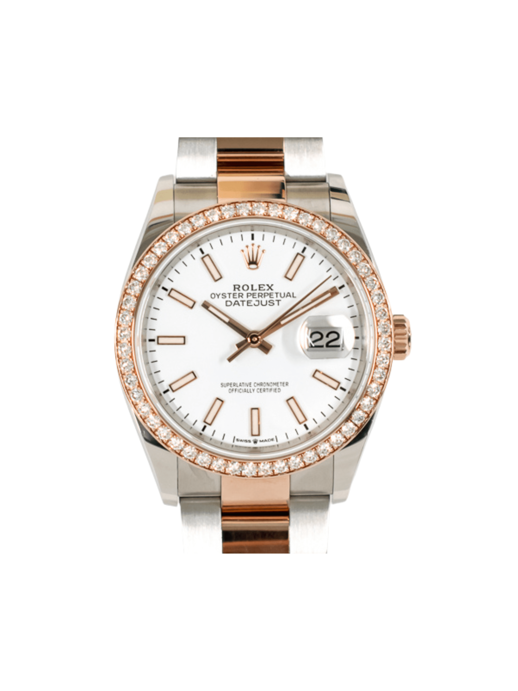 Rolex Datejust 36 Rose Gold and Steel Diamond Bezel White Dial 126281RBR