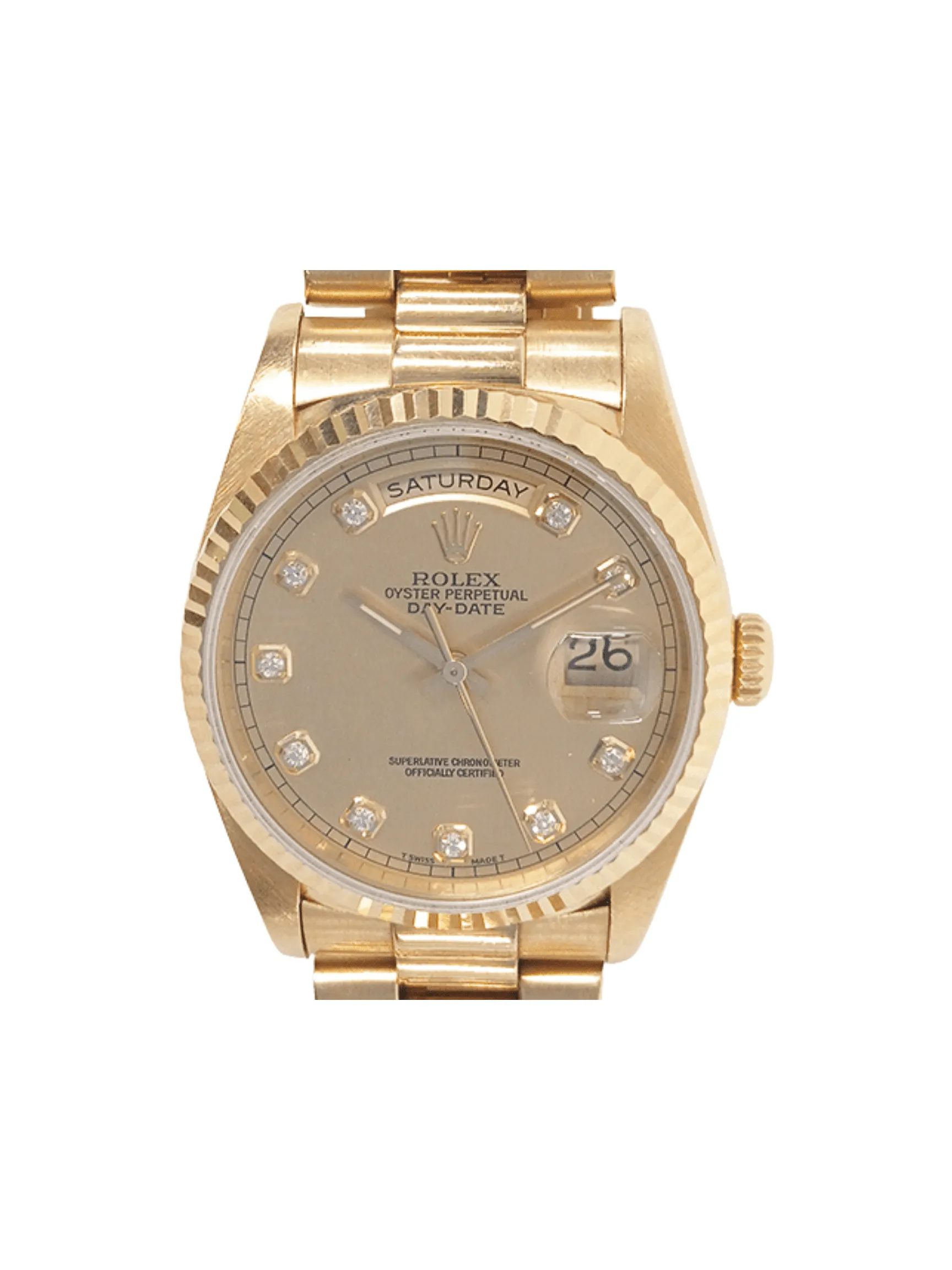 Rolex Day-Date 36 Yellow Gold Champagne Diamond Dial 18238G