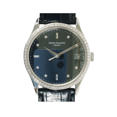 Patek Philippe Calatrava White Gold Diamond Bezel Black Diamond Dial 5297G-001
