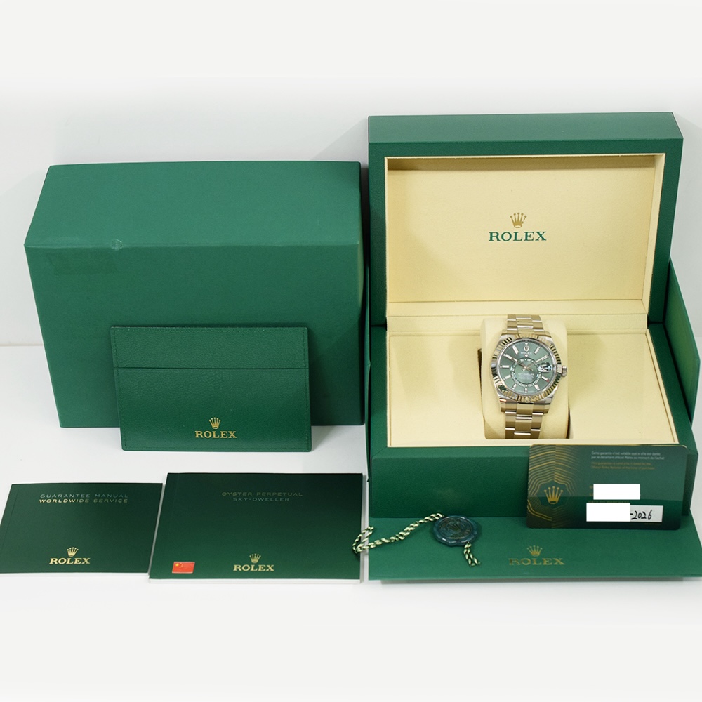 Rolex Sky-Dweller Stainless Steel and White Gold Green Stick Dial 336934