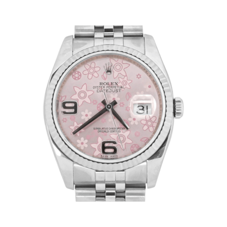 Rolex Datejust 36 Stainless Steel and White Gold Pink Floral Dial 116234