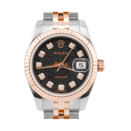 Rolex Lady-Datejust Stainless Steel and Rose Gold Black Jubilee Diamond Dial 179171