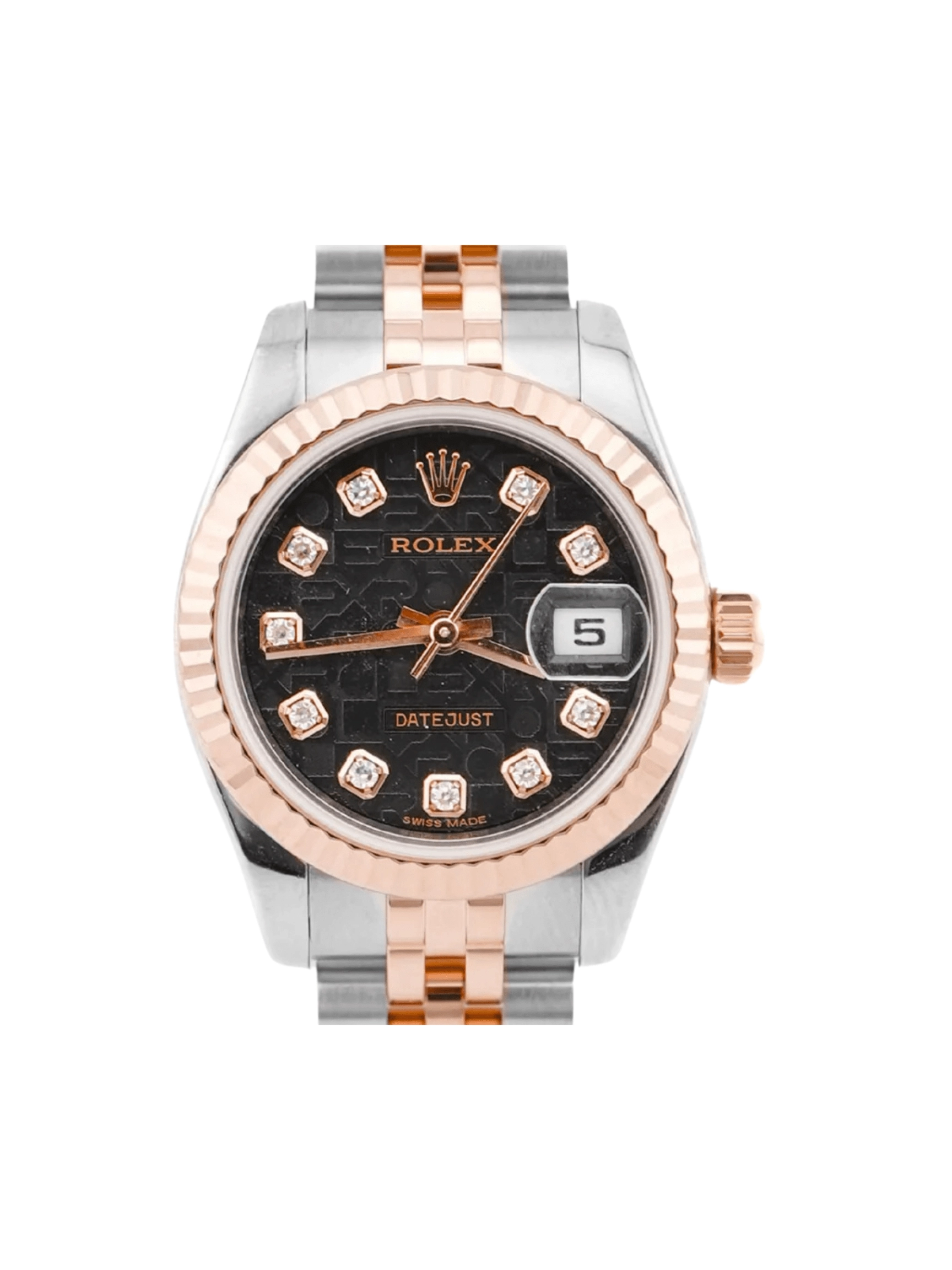 Rolex Lady-Datejust Stainless Steel and Rose Gold Black Jubilee Diamond Dial 179171