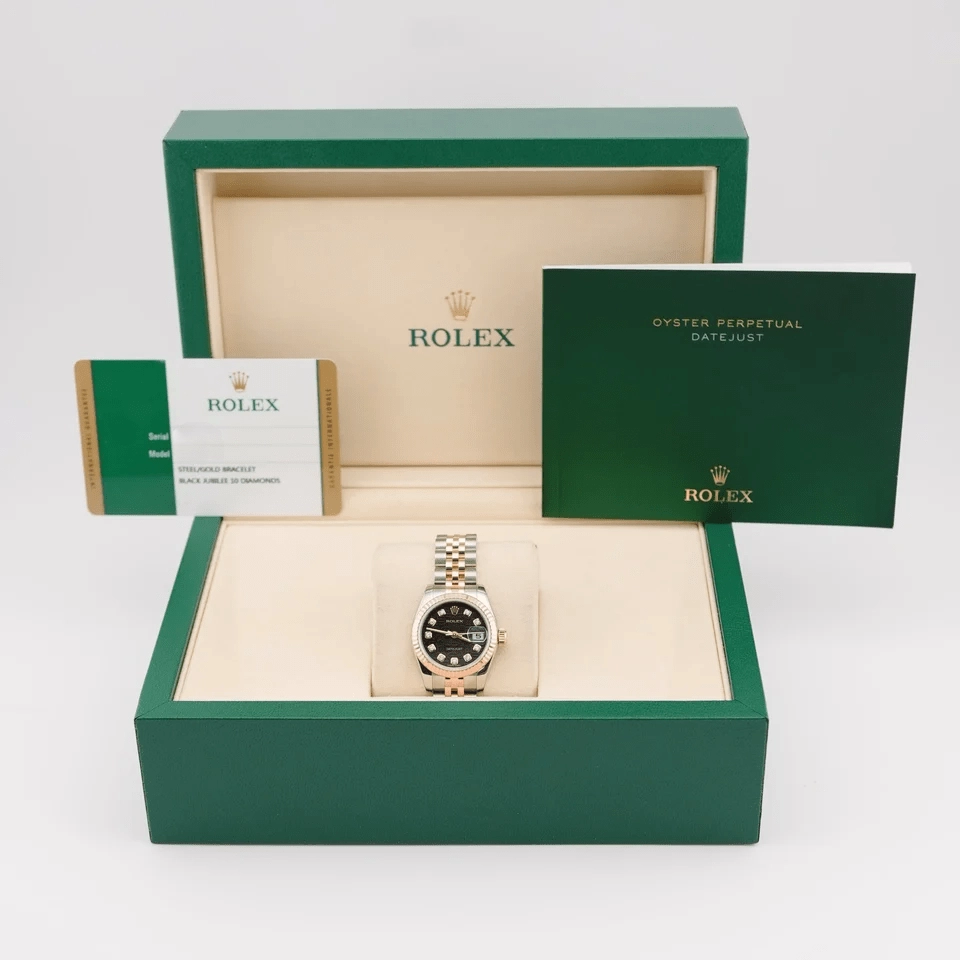 Rolex Lady-Datejust Stainless Steel and Rose Gold Black Jubilee Diamond Dial 179171