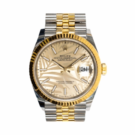 Rolex Datejust 36 Steel and Yellow Gold Champagne "Palm Motif" Dial 126233