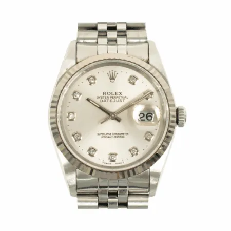 Rolex Datejust 36 Stainless Steel and White Gold Silver Diamond Dial 16234G