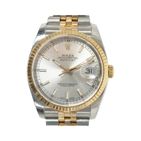 Rolex Datejust 36 Stainless Steel and Yellow Gold Silver Stick Dial 116233