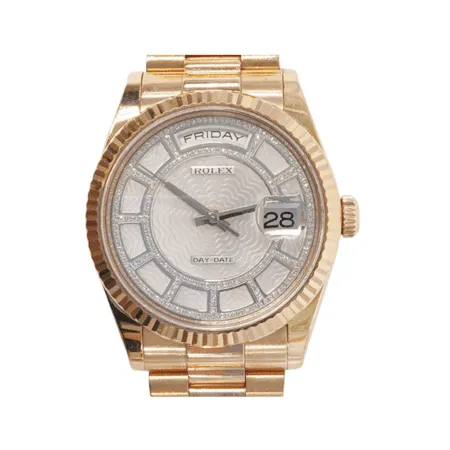 Rolex Day-Date 36 Rose Gold Carousel Pink MOP Diamond Dial 118235