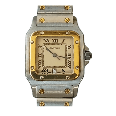 Cartier Santos Large Stainless Steel/Yellow Gold Ivory Roman Dial W20011C4