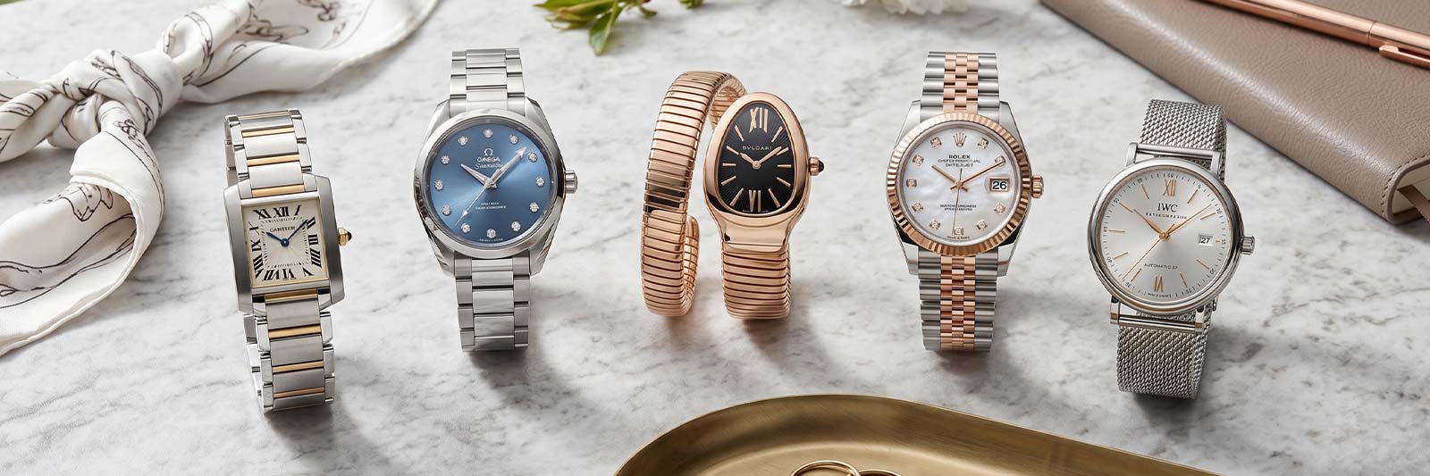 five pre-owned luxury womne's watches