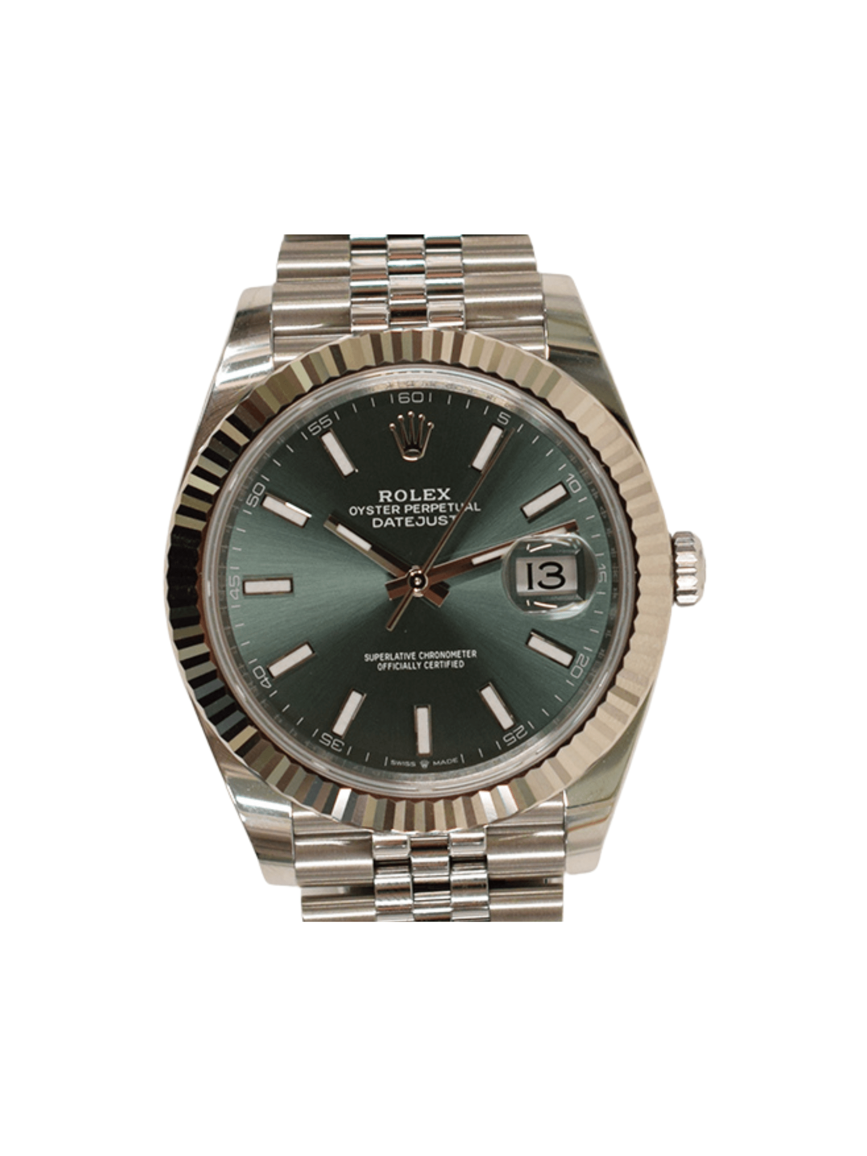 Rolex Datejust 41 Stainless Steel and White Gold Green Stick Dial 126334
