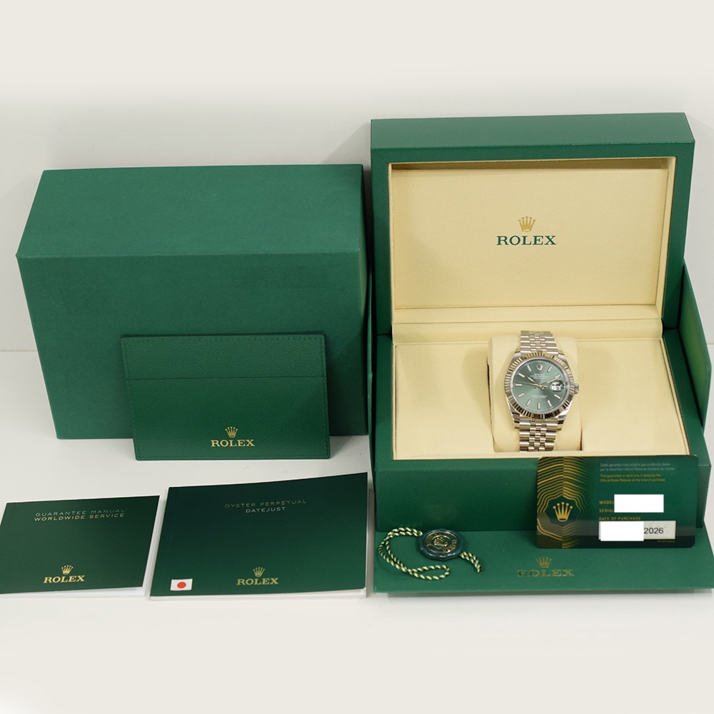 Rolex Datejust 41 Stainless Steel and White Gold Green Stick Dial 126334