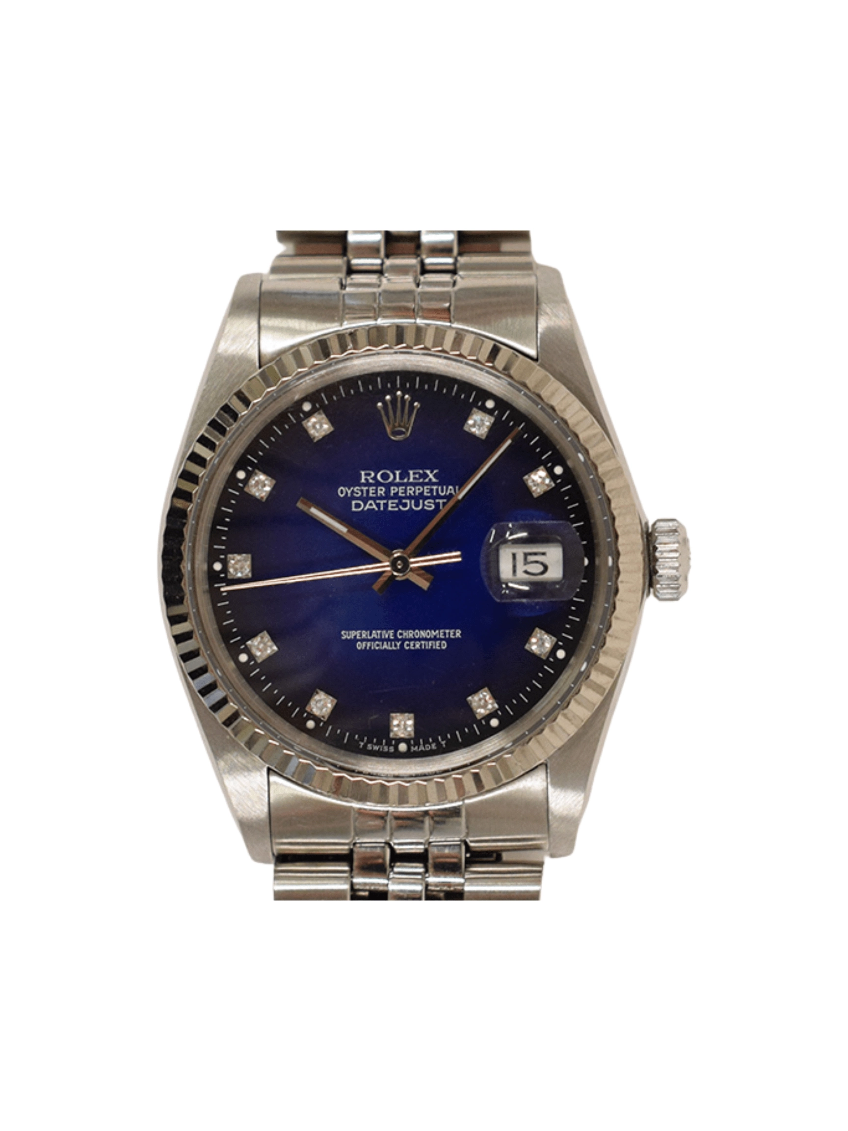 Rolex Datejust 36 Stainless Steel and White Gold Blue Ombre Diamond Dial 16014G
