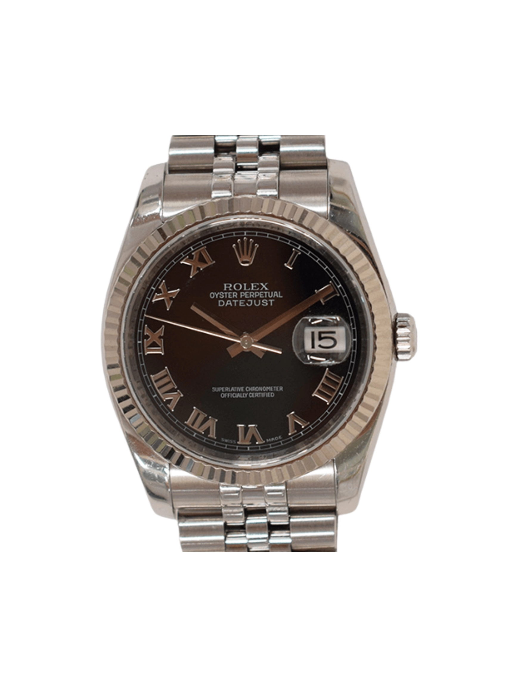 Rolex Datejust 36 Stainless Steel and White Gold Black Roman Dial 116234