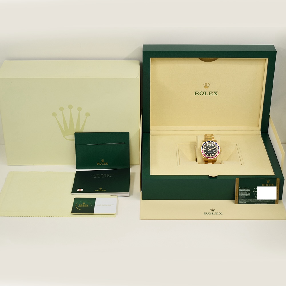 Rolex GMT-Master II Yellow Gold Sapphire/Ruby/Diamond Bezel Black Dial 116748SARU