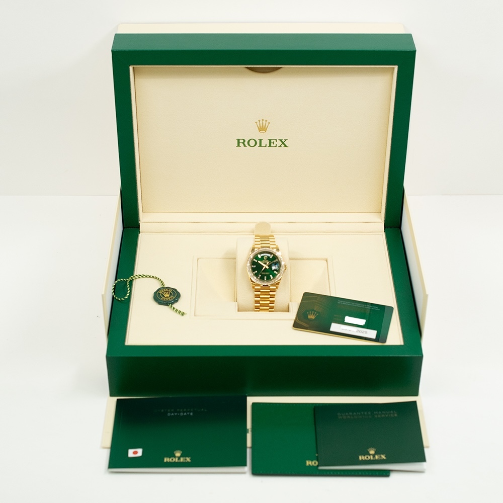 Rolex Day-Date 36 Yellow Gold Diamond Bezel Green Diamond Dial 128398TBR