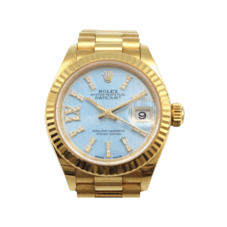 Rolex Lady-Datejust President Yellow Gold Blue Tapestry IX Diamond Dial 279178