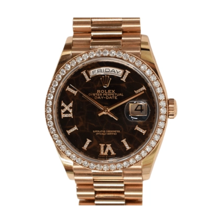 Rolex Day-Date 36 Diamond Bezel Rose Gold Eisenkiesel Diamond Dial 128345RBR