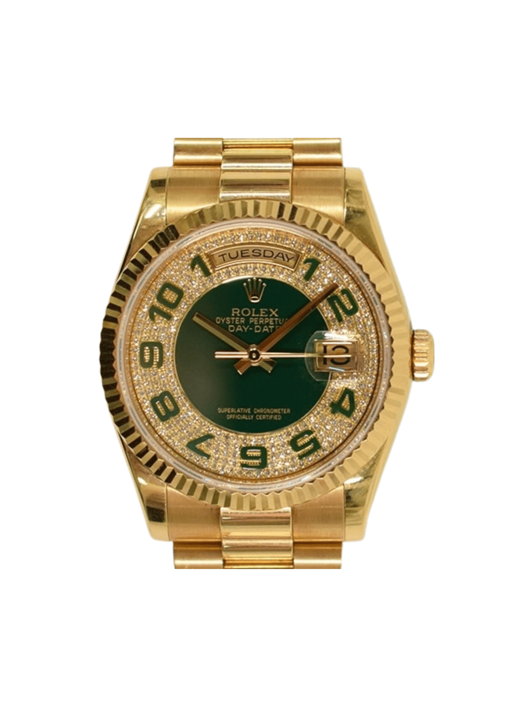 Rolex Day-Date Yellow Gold Pave Diamond Myriad Arabic Dial 118238