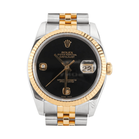Rolex Datejust 36 Stainless Steel and Yellow Gold Black Onyx 6&9 Dial 116233