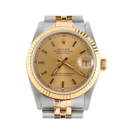 Rolex Datejust Stainless Steel and Yellow Gold Champagne Stick Dial 68273