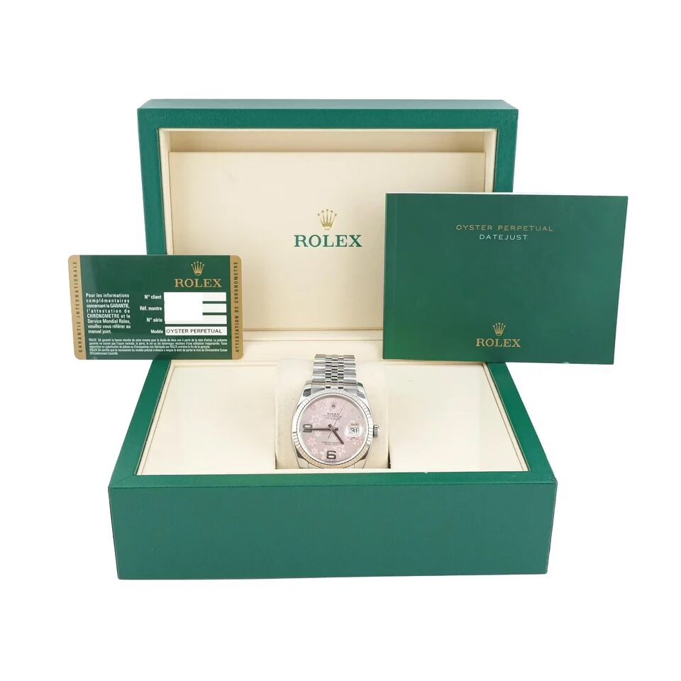 Rolex Datejust 36 Stainless Steel and White Gold Pink Floral Dial 116234