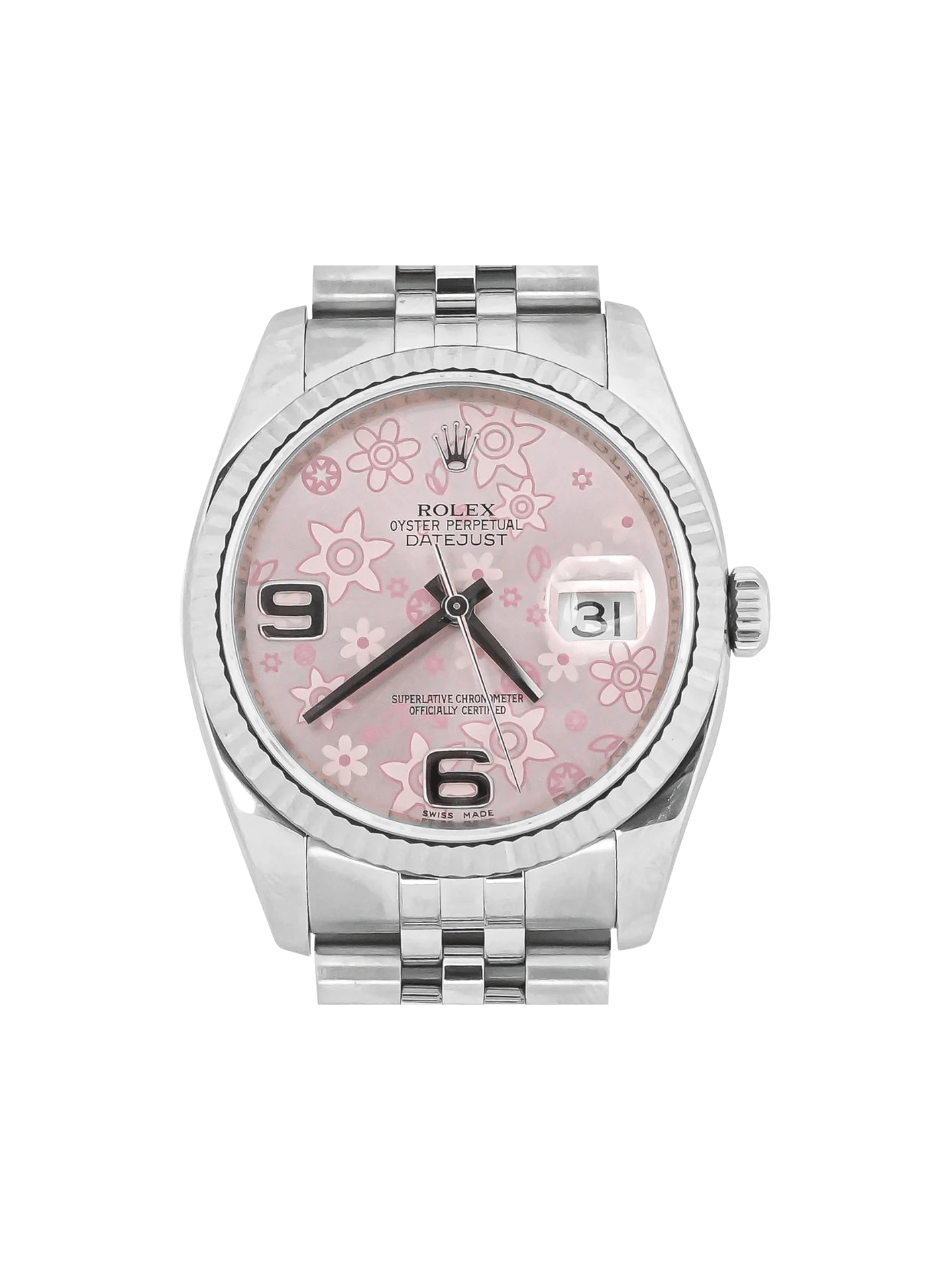Rolex Datejust 36 Stainless Steel and White Gold Pink Floral Dial 116234