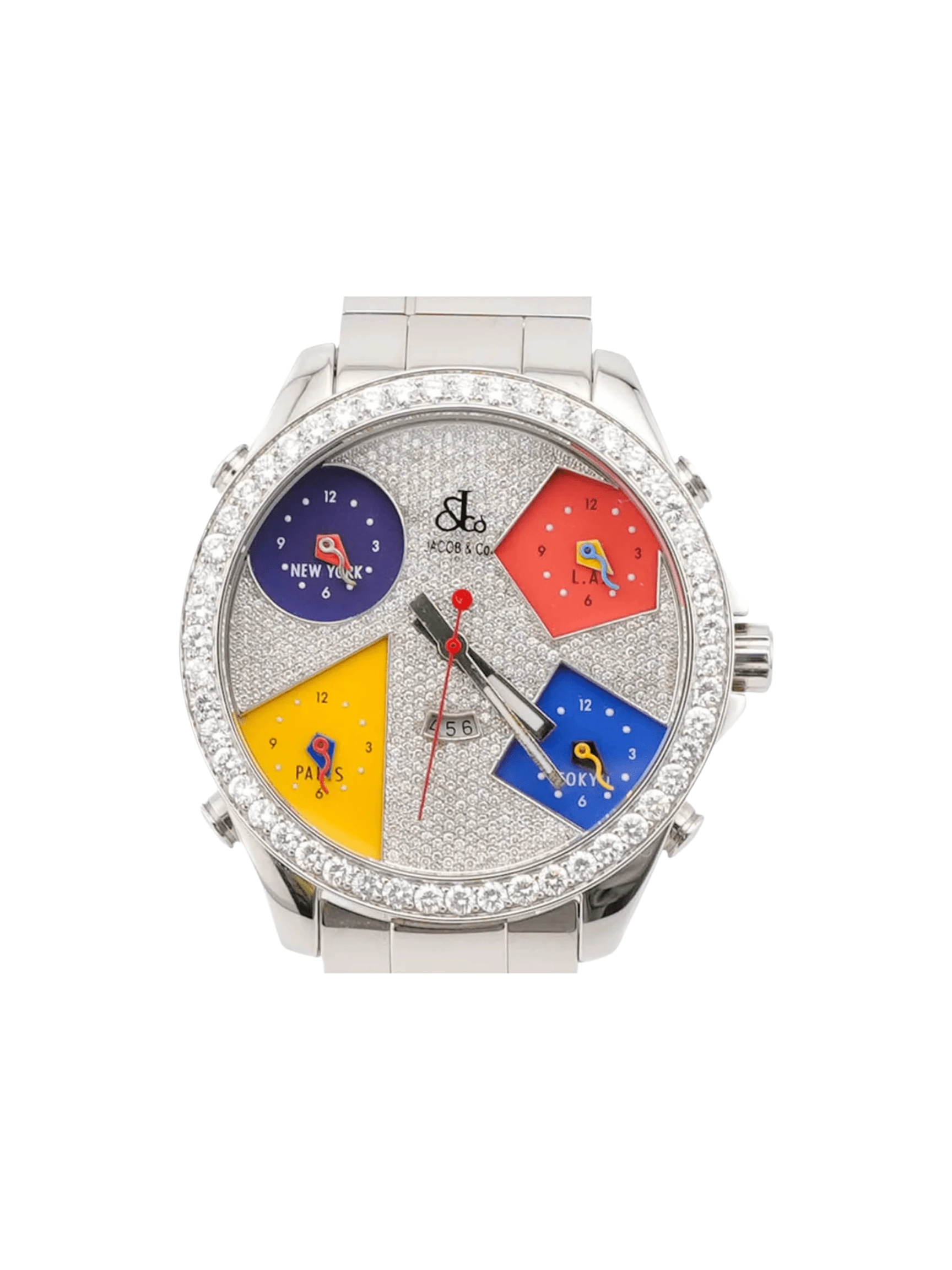 Jacob & Co. 5 Time Zones Stainless Steel Pave Diamond Dial JC-5
