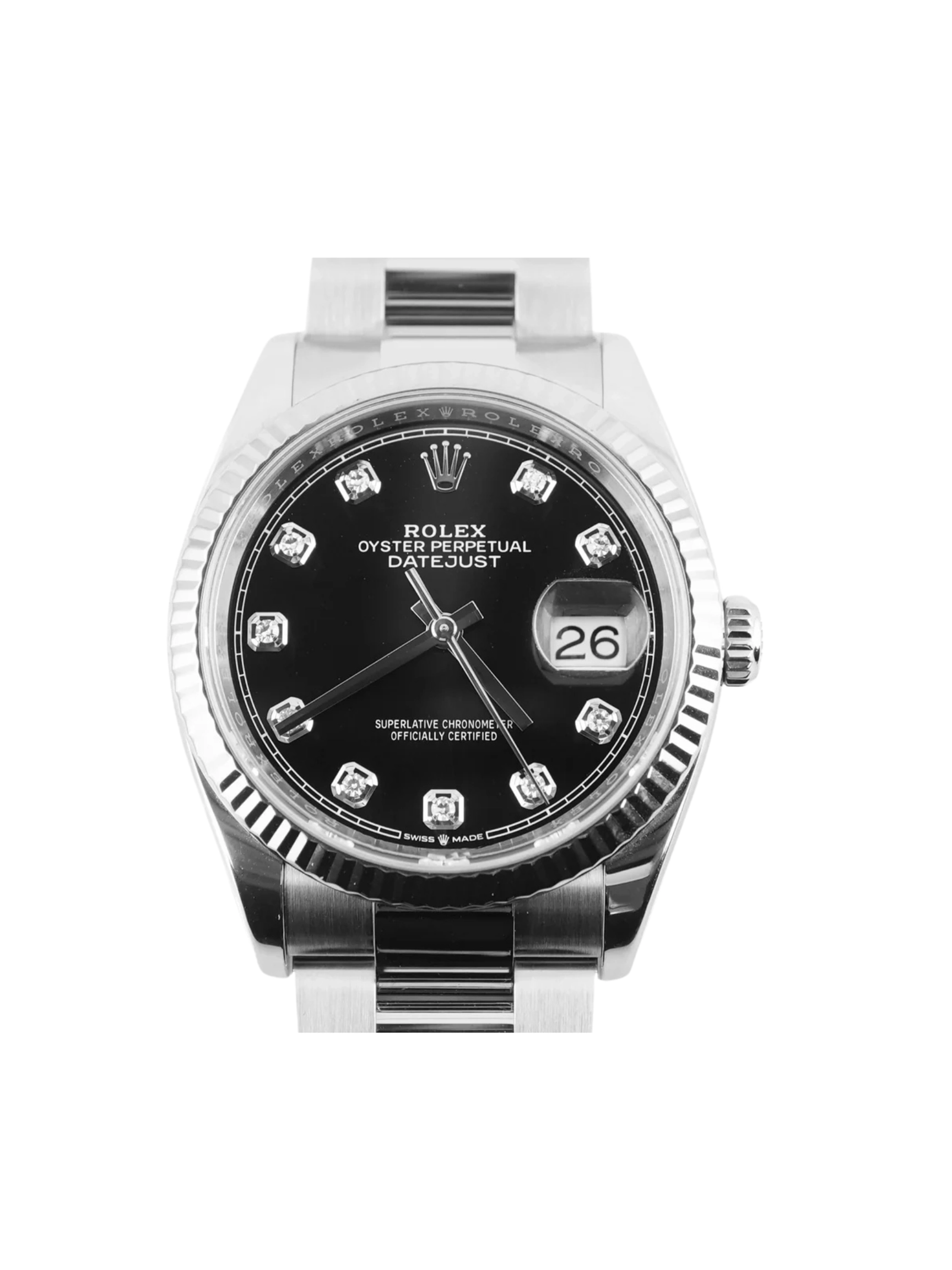 Rolex Datejust Stainless Steel and White Gold Black Diamond Dial 126234