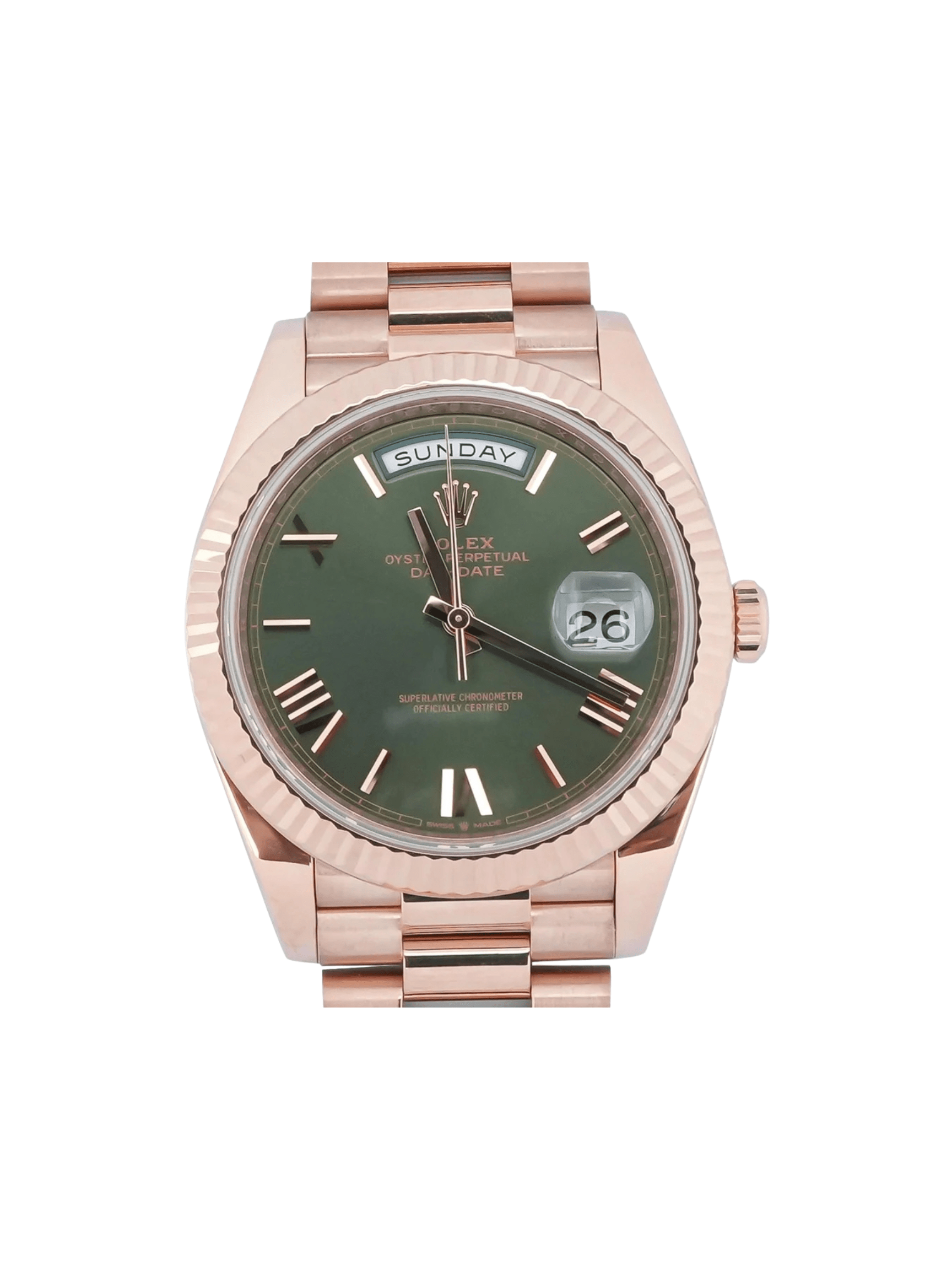 Rolex Day-Date 40 Rose Gold Olive Green Roman Dial 228235