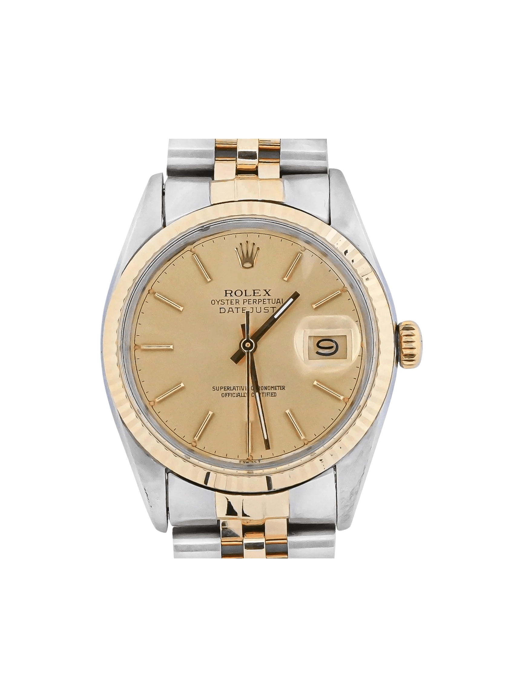 Rolex Datejust Stainless Steel and Yellow Gold Champagne Stick Dial 16013