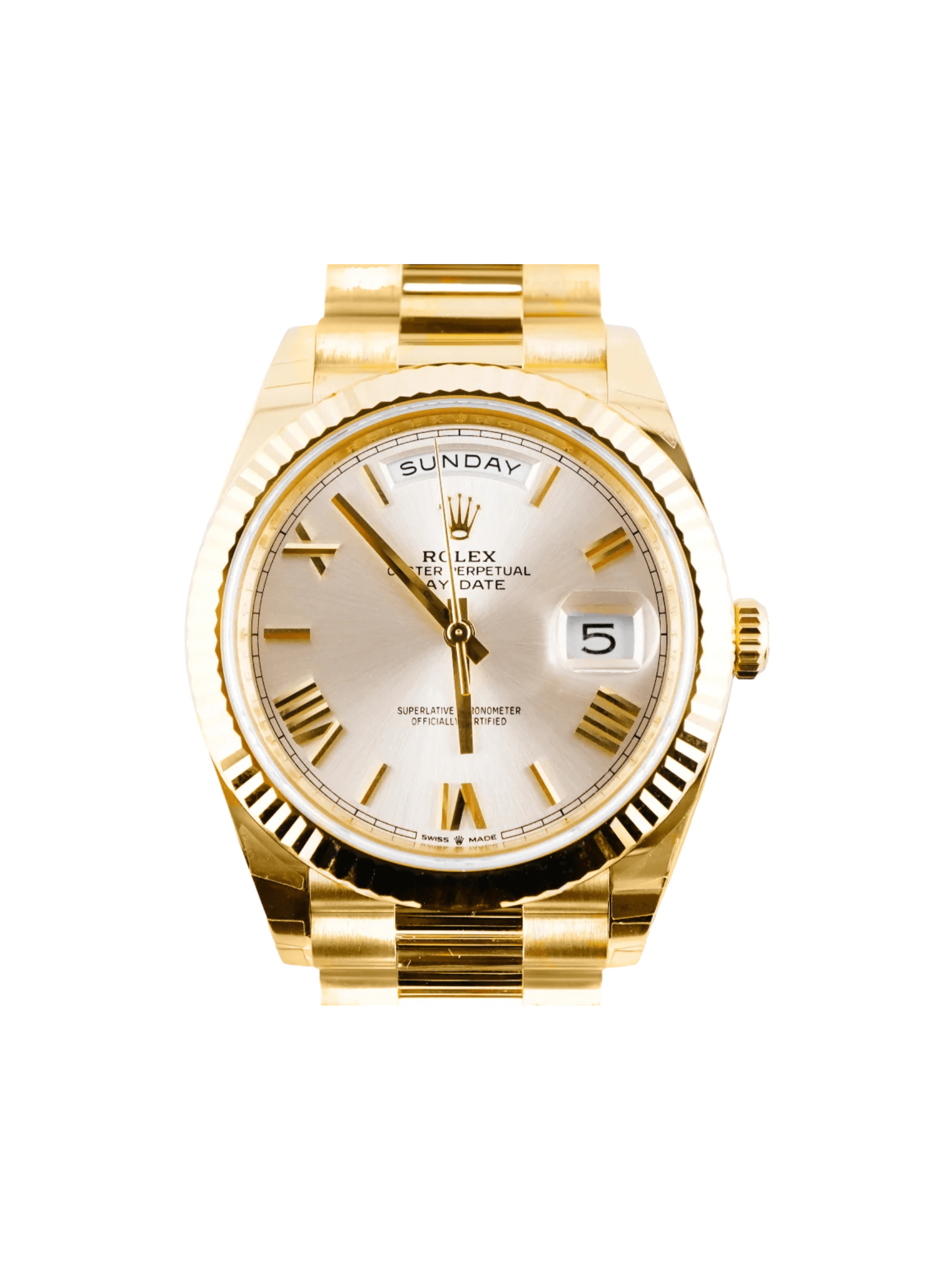 Rolex Day-Date 40 Yellow Gold Silver Roman Dial 228238