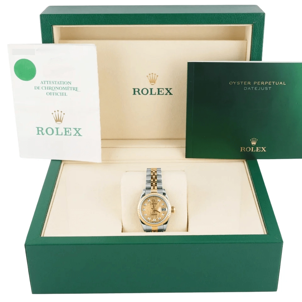 Rolex Lady-Datejust Stainless Steel and Yellow Gold Champagne Diamond Dial 79173