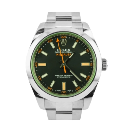 Rolex Milgauss Green Crystal Stainless Steel Black Dial 116400GV