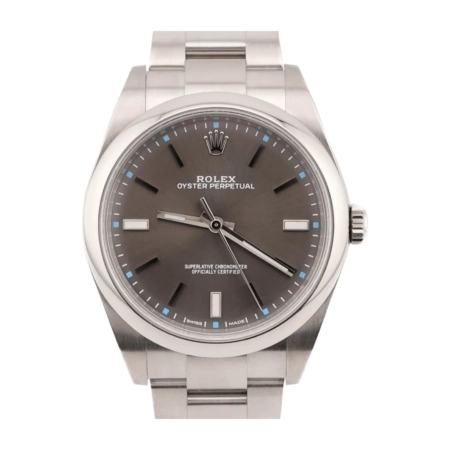 Rolex Oyster Perpetual Stainless Steel Dark Rhodium Stick Dial 114300