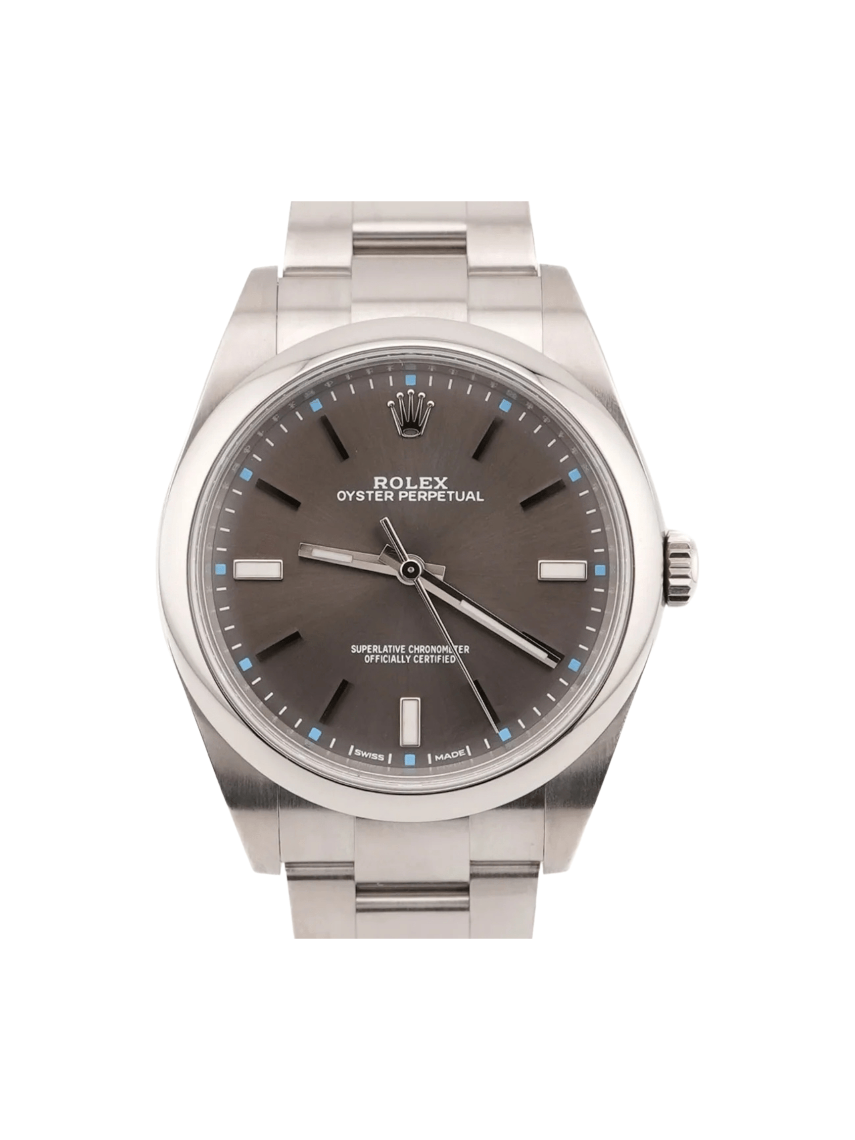 Rolex Oyster Perpetual Stainless Steel Dark Rhodium Stick Dial 114300