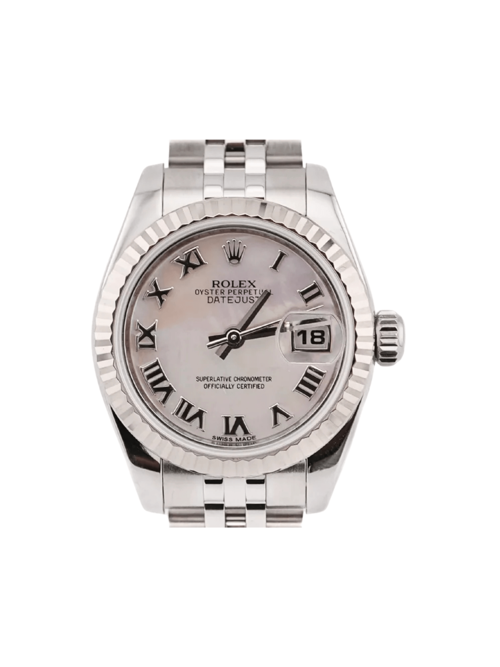Rolex Lady-Datejust Stainless Steel and White Gold MOP Roman Dial 179174