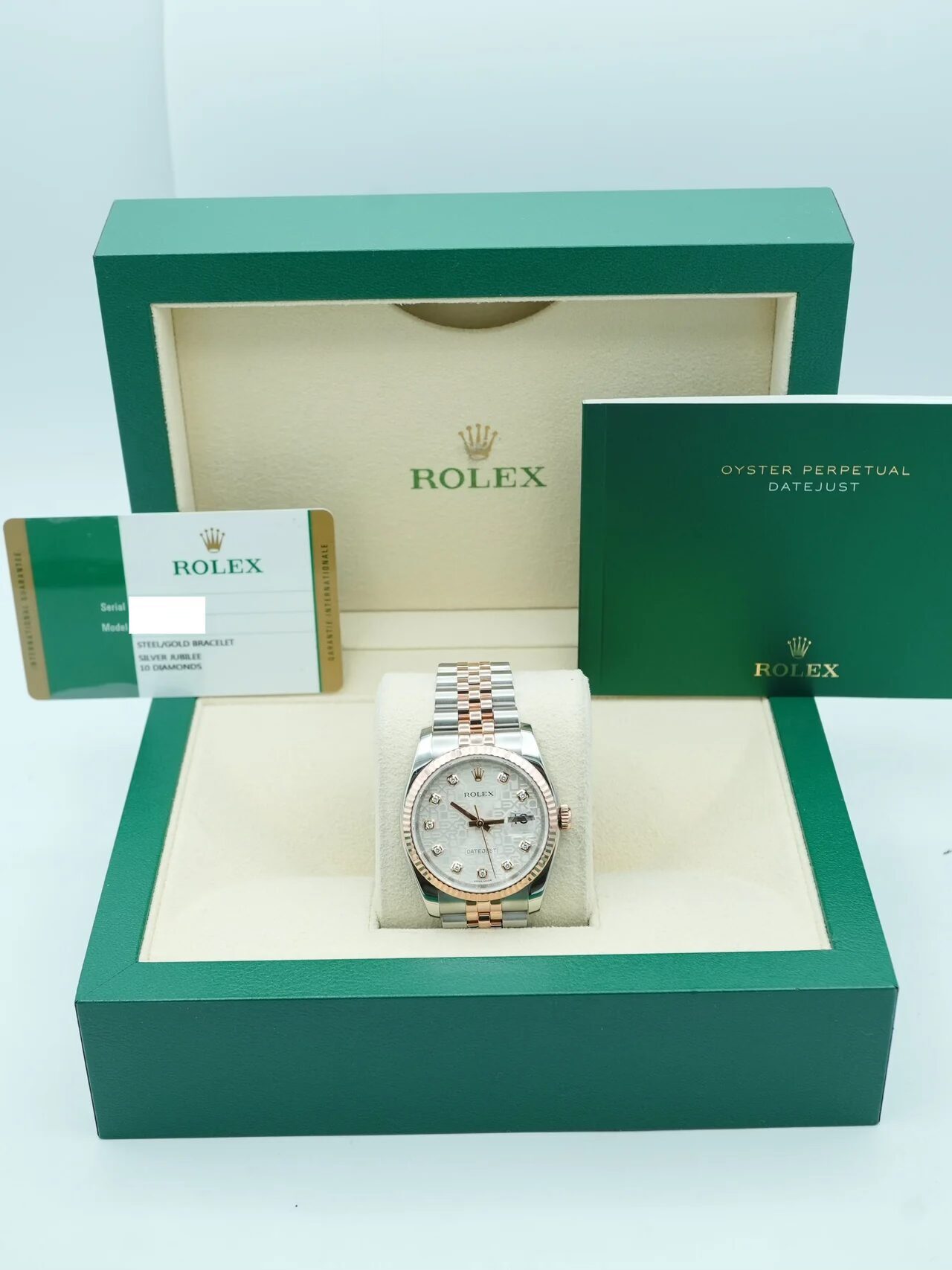 Rolex Datejust 36 Stainless Steel and Rose Gold Silver Diamond Dial 116231