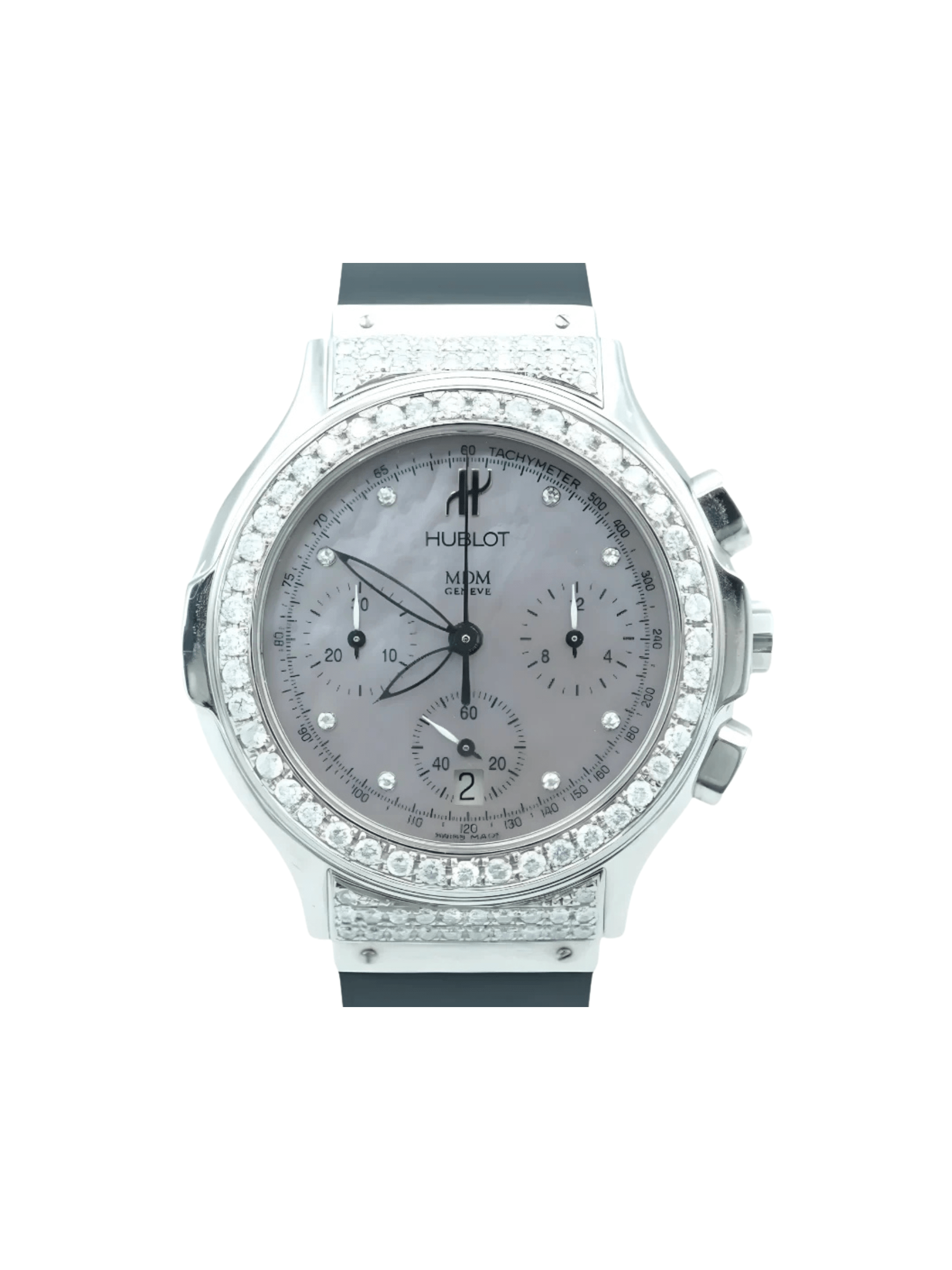 Hublot Elegant MDM Chronograph Stainless Steel Mother of Pearl Diamond Dial 1640.1