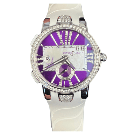 Ulysse Nardin Executive Dual Time Stainless Steel MOP Purple Dial Diamond Bezel 243-10/30-07