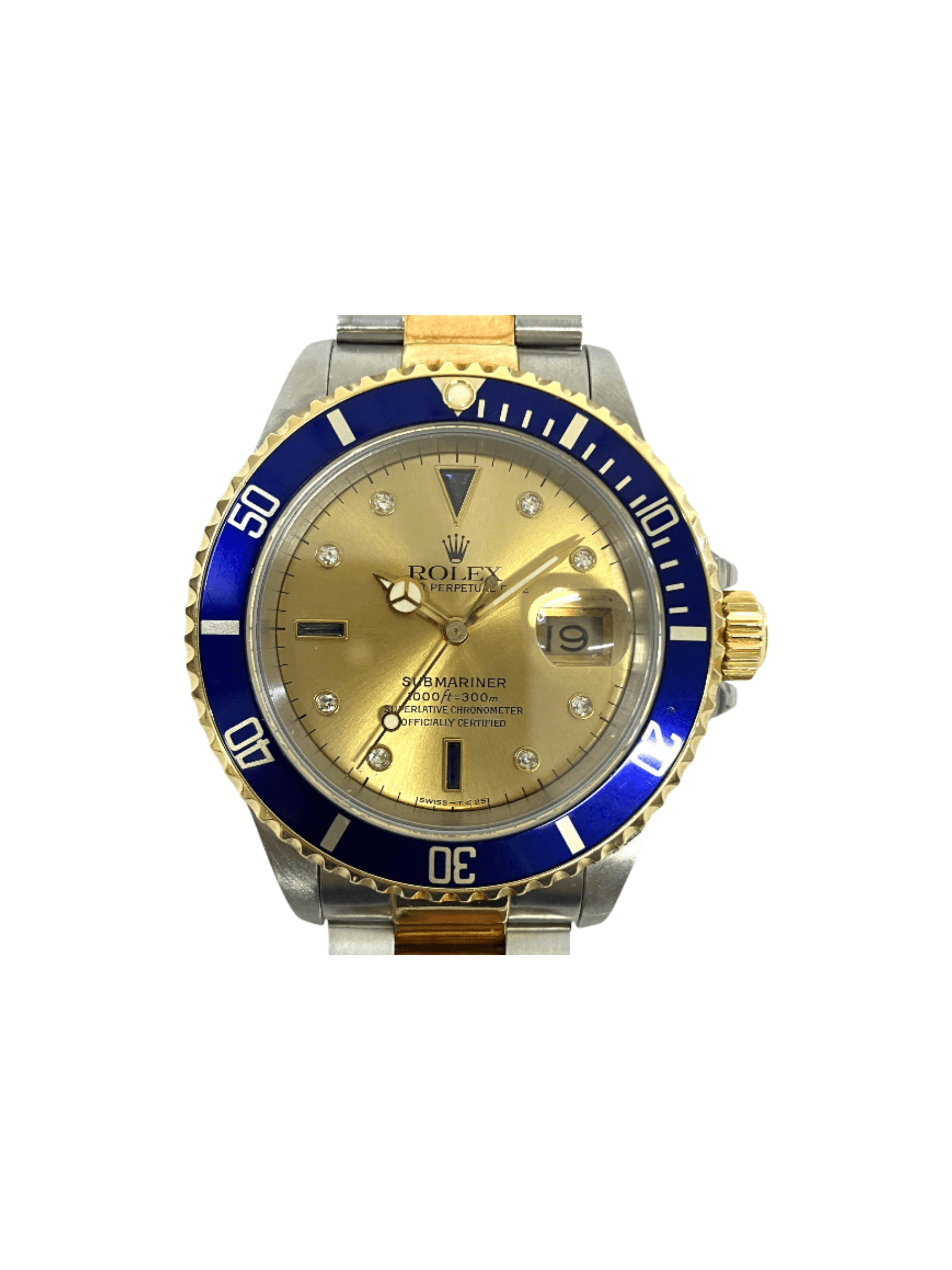 Rolex Submariner Date Stainless Steel Yellow Gold Champagne Diamond Dial 16613SG