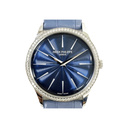 Patek Philippe Ladies Calatrava Joaillerie Diamond Bezel White Gold Blue Dial 4997/200G-001