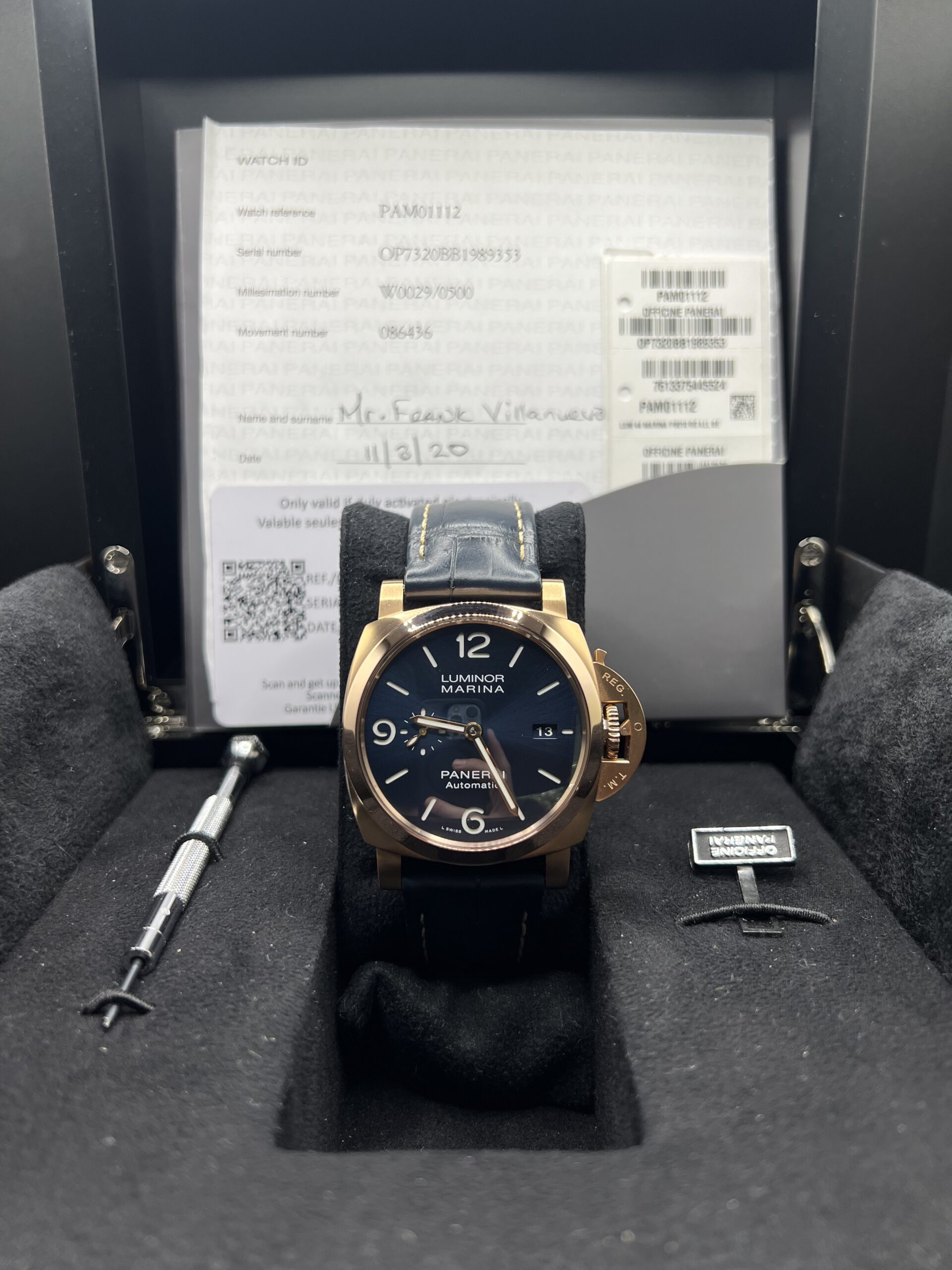 Panerai Luminor Marina Goldtech 44 mm Rose Gold Blue Dial PAM 01112