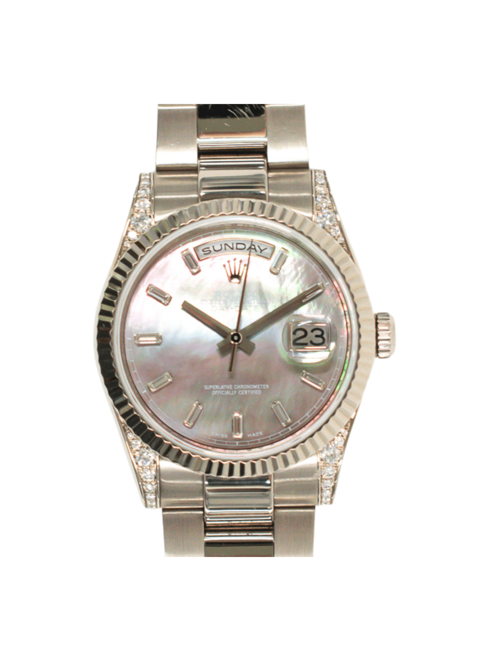 Rolex Day-Date 36 White Gold Black MOP Diamond Dial 118339