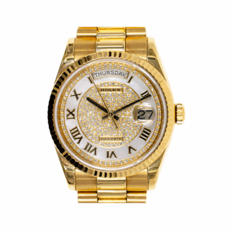 Rolex Day-Date Yellow Gold Pave Diamond Roman Dial 118238NRZ