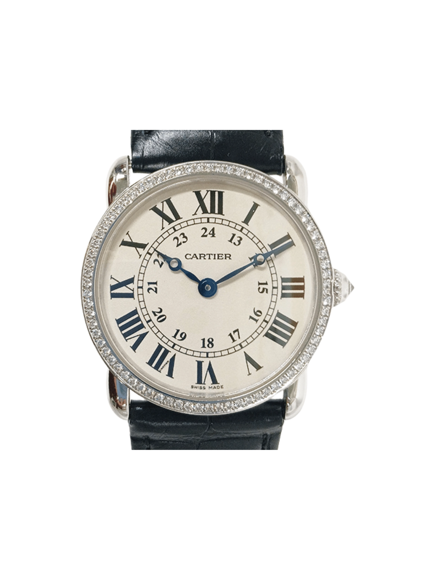 Cartier Ronde Louis Cartier White Gold Diamond Bezel Ivory Roman Dial WR000251