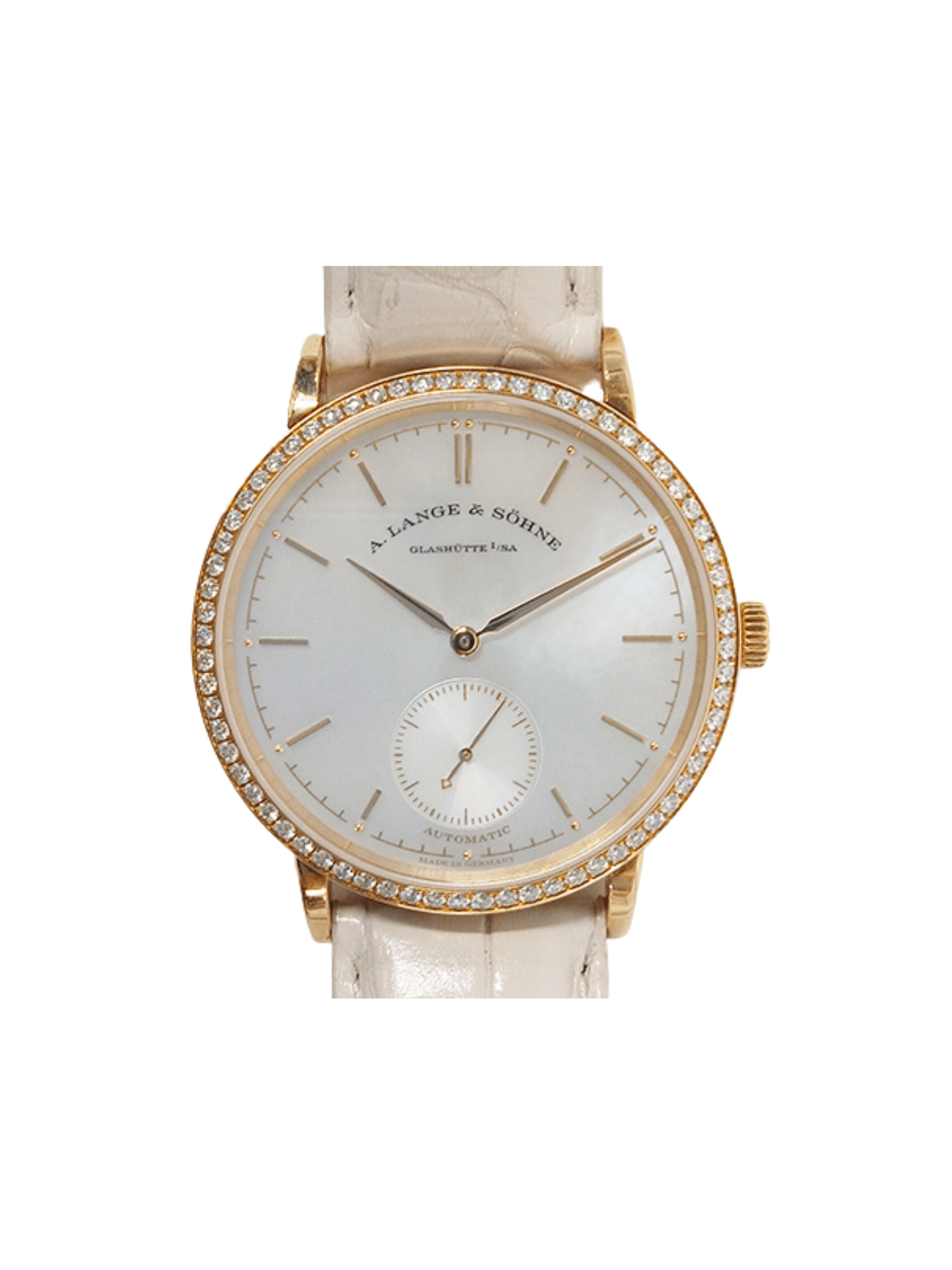 A. Lange & Söhne Saxonia Automatic Yellow Gold Diamond Bezel Silver Stick Dial 840.021