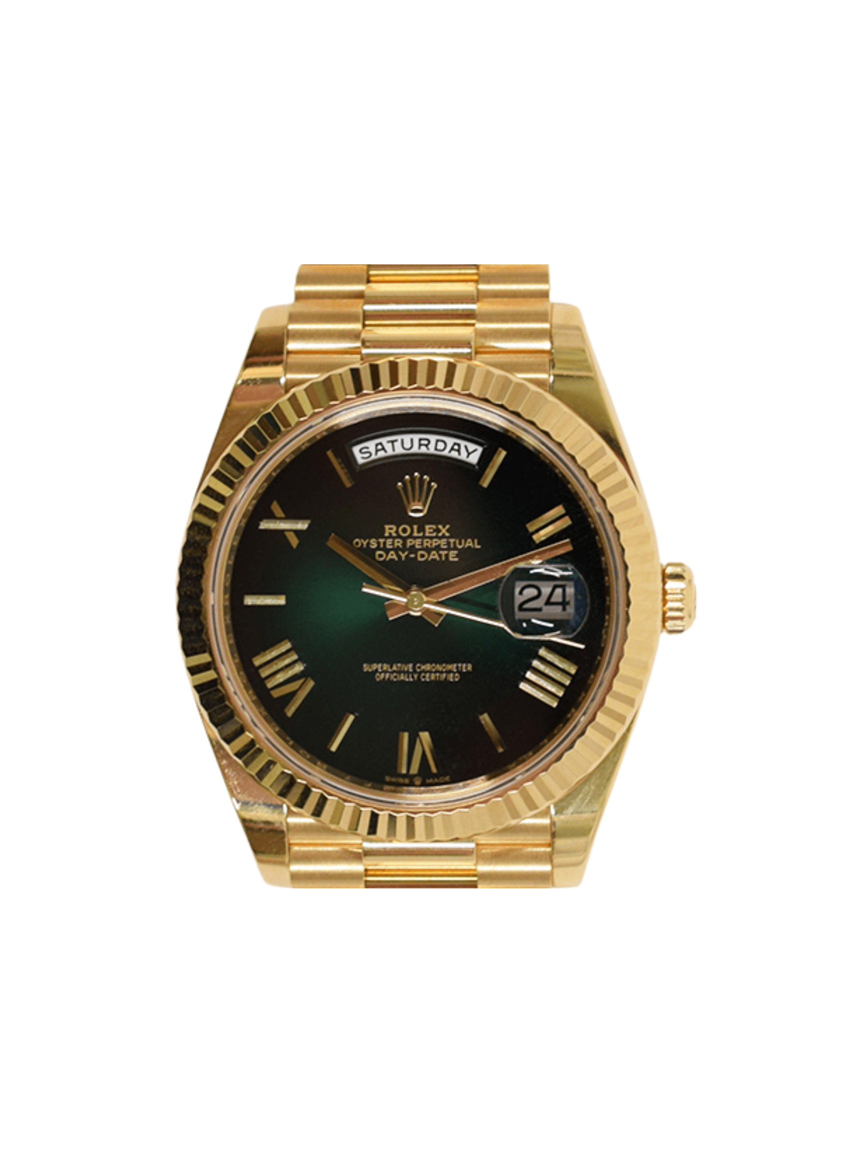 Rolex Day-Date 40 Yellow Gold Green Ombre Roman Dial 228238