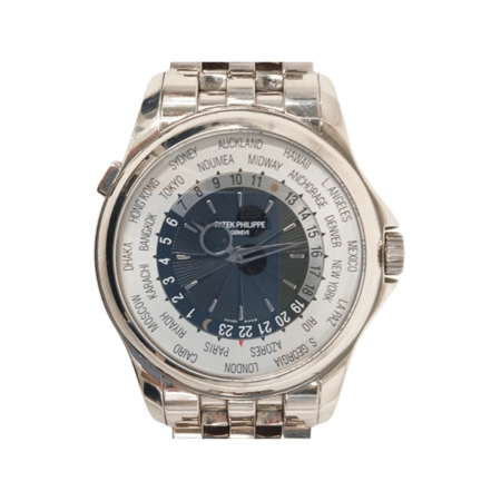 Patek Philippe World Time White Gold Sunbusrt Black with Gray Indices Dial 5130/1G-011